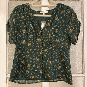 Madewell Dark Green Floral Blouse